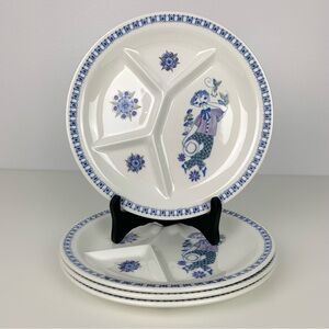 Figgjo Flint Turi Design Lotte Norway Set Of 4 Divided Dish MCM Silkscreen Vtg
